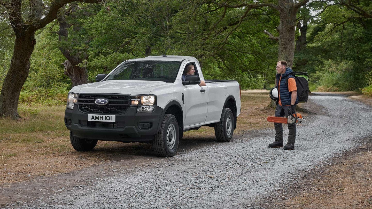 All-New Ford Ranger 3/4 front view parked on gravel road