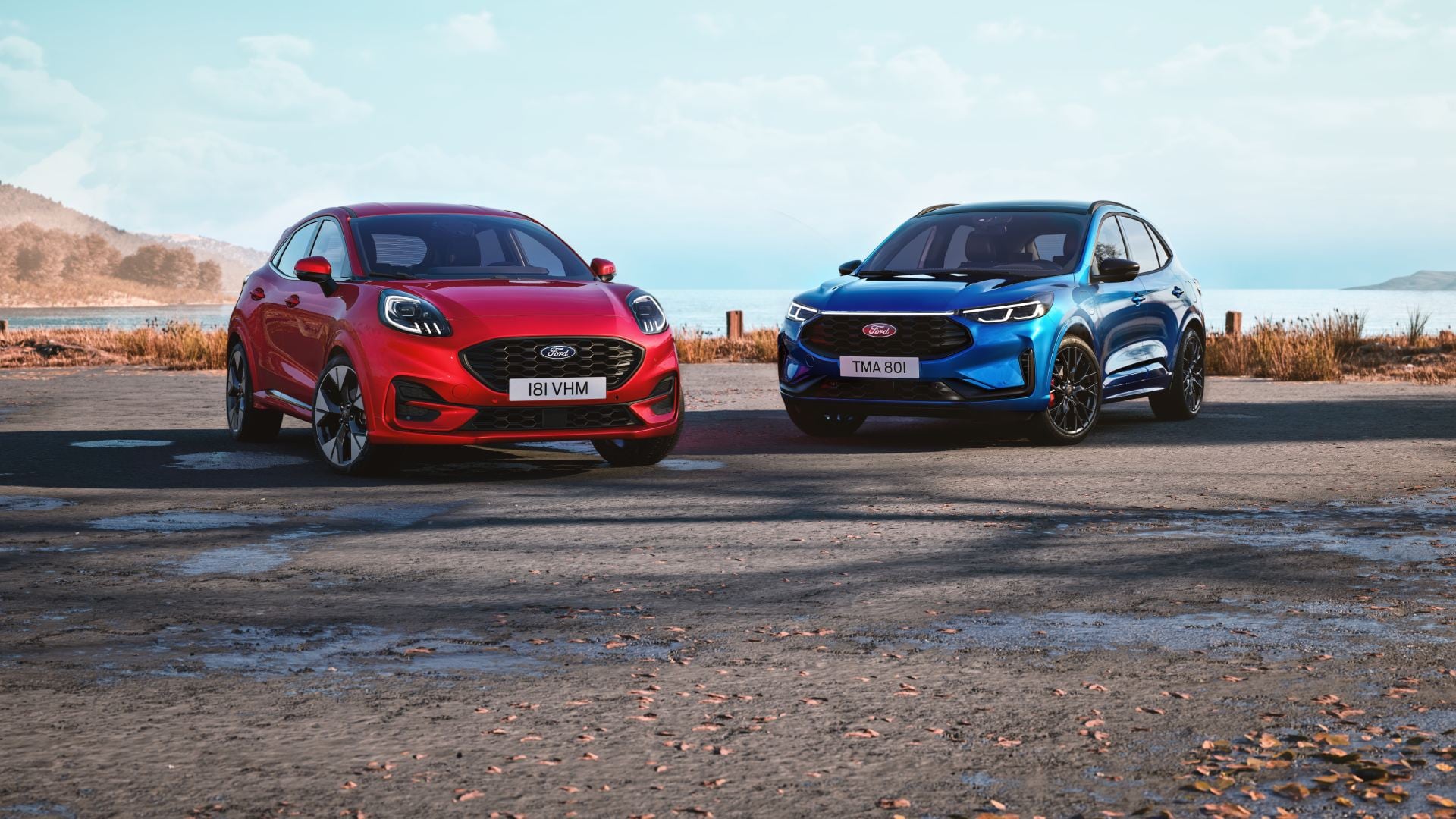 Gamme hybride Ford stationné sur un parking 