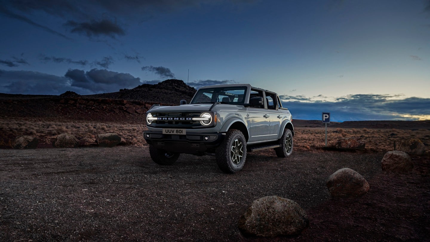 Ford Bronco parked in the night