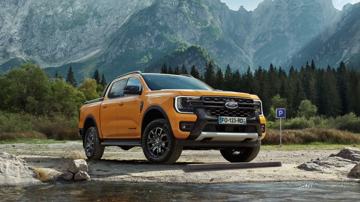 All-New Blue Ford Ranger 3/4 view from the front