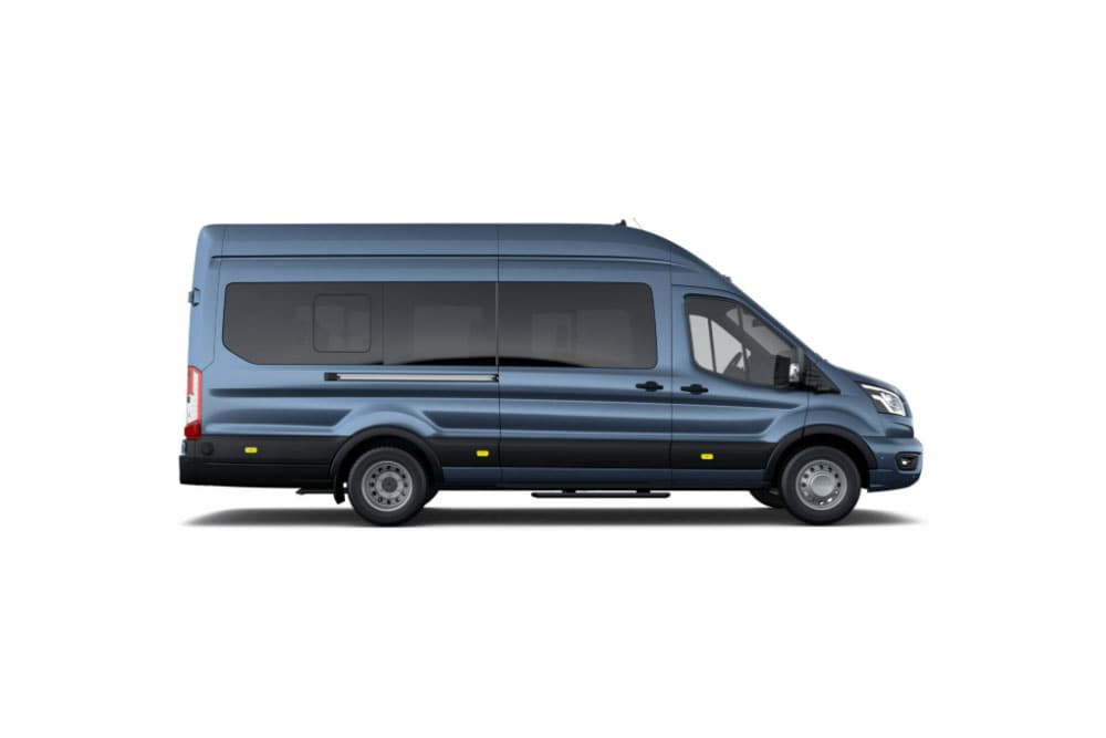 Ford Transit Minibus bleu, de la gamme de MPV et minivan Ford.