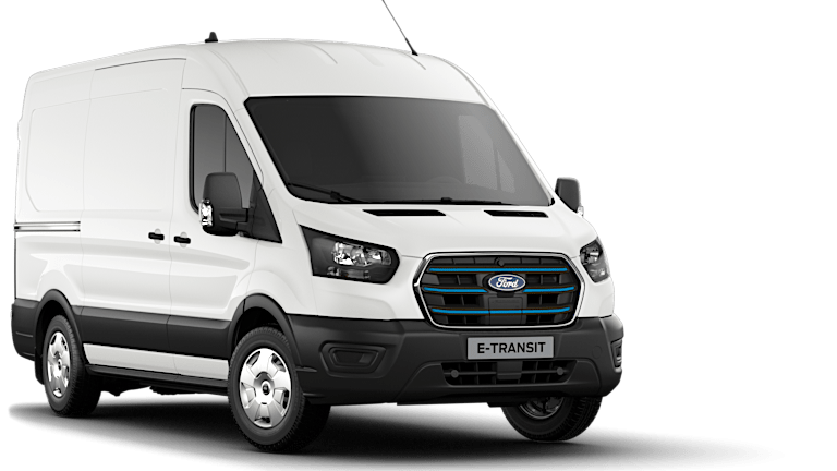 Fourgon Ford E-Transit 2T blanc, vue de face