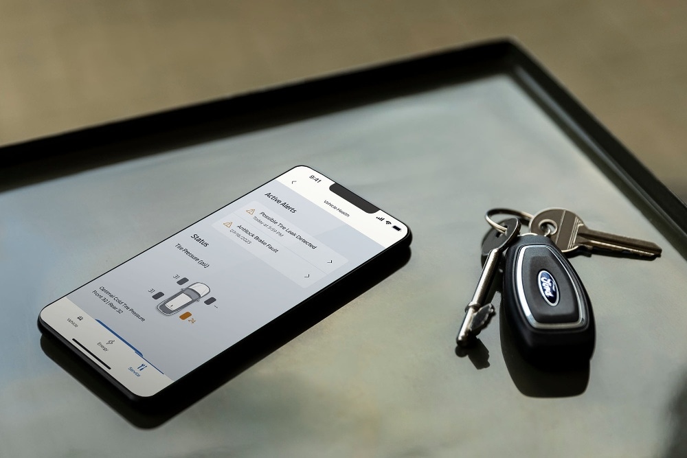 Homme avec un téléphone portable près d’un EcoSport
