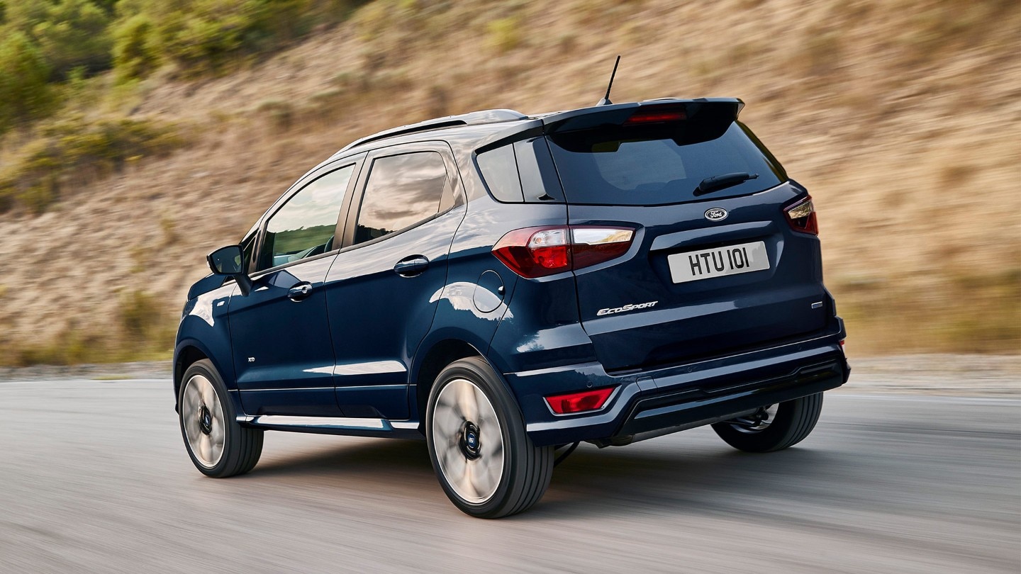 Blue New Ford EcoSport in motion