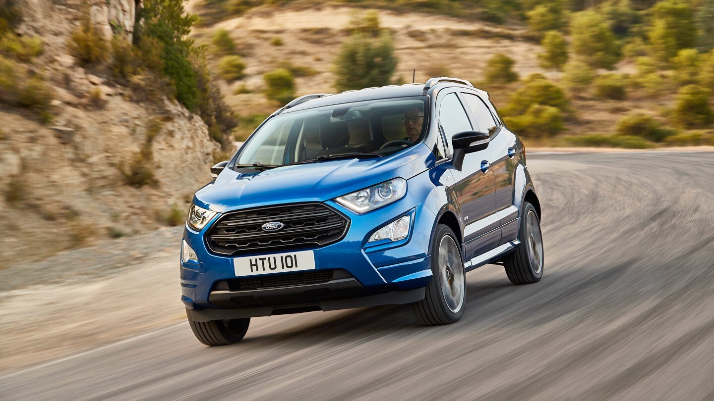 New Blue Ford EcoSport driving