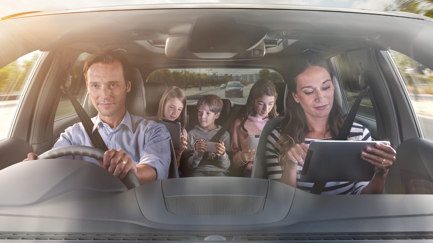 Family inside car