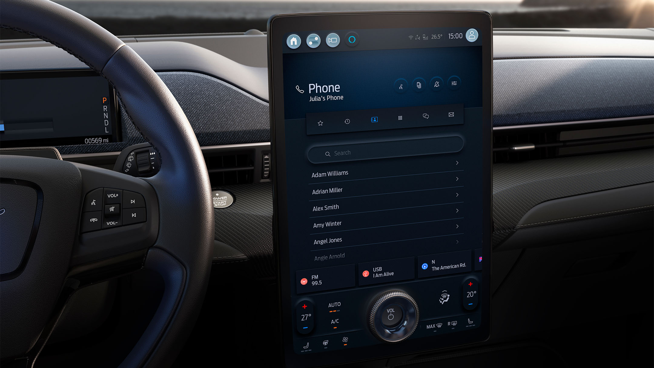 Vue intérieur de la Ford Mustang Mach-E avec écran SYNC4