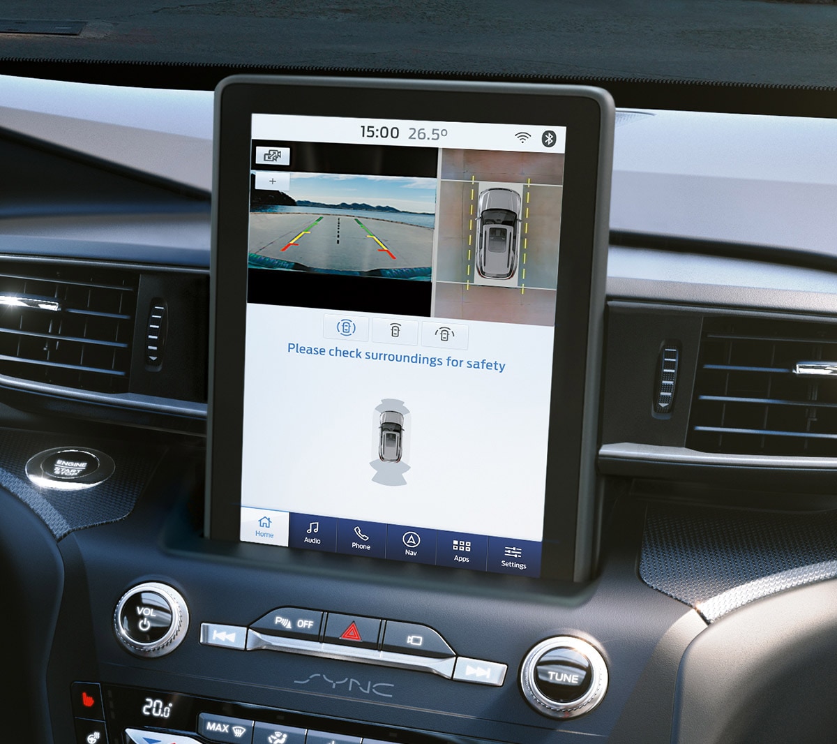 Vue sur le système de navigation SYNC 3 et l’écran tactile.
