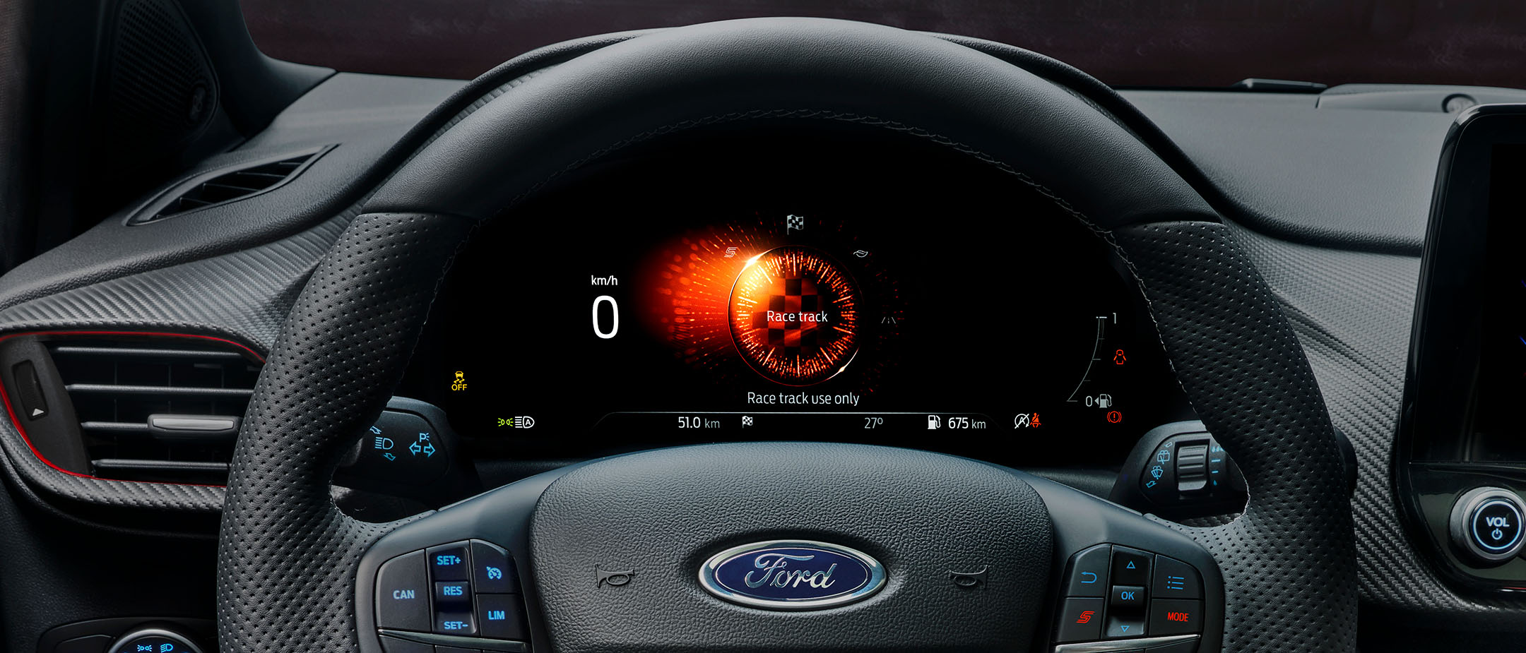 Le tableau de bord du Ford Puma ST affichant les modes de conduite.
