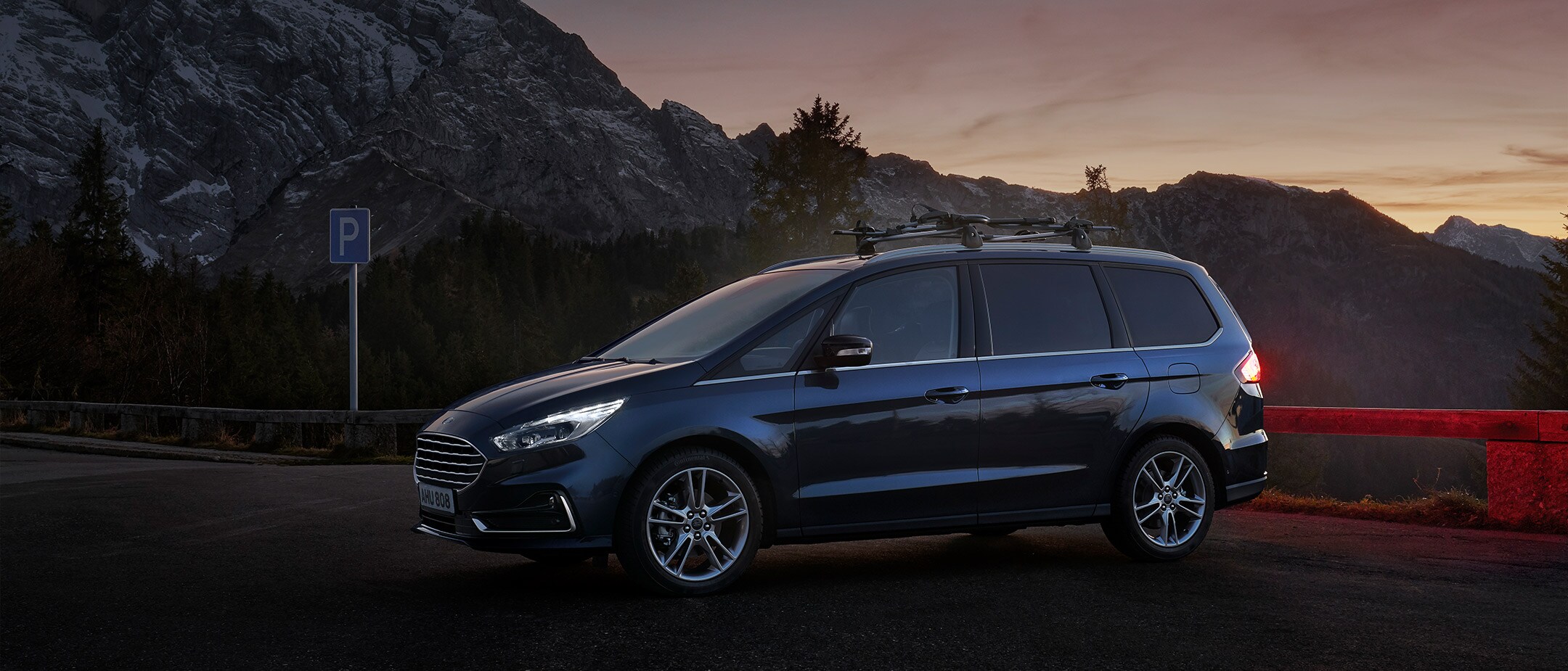 Ford Galaxy Titanium Hybrid side view at sunset