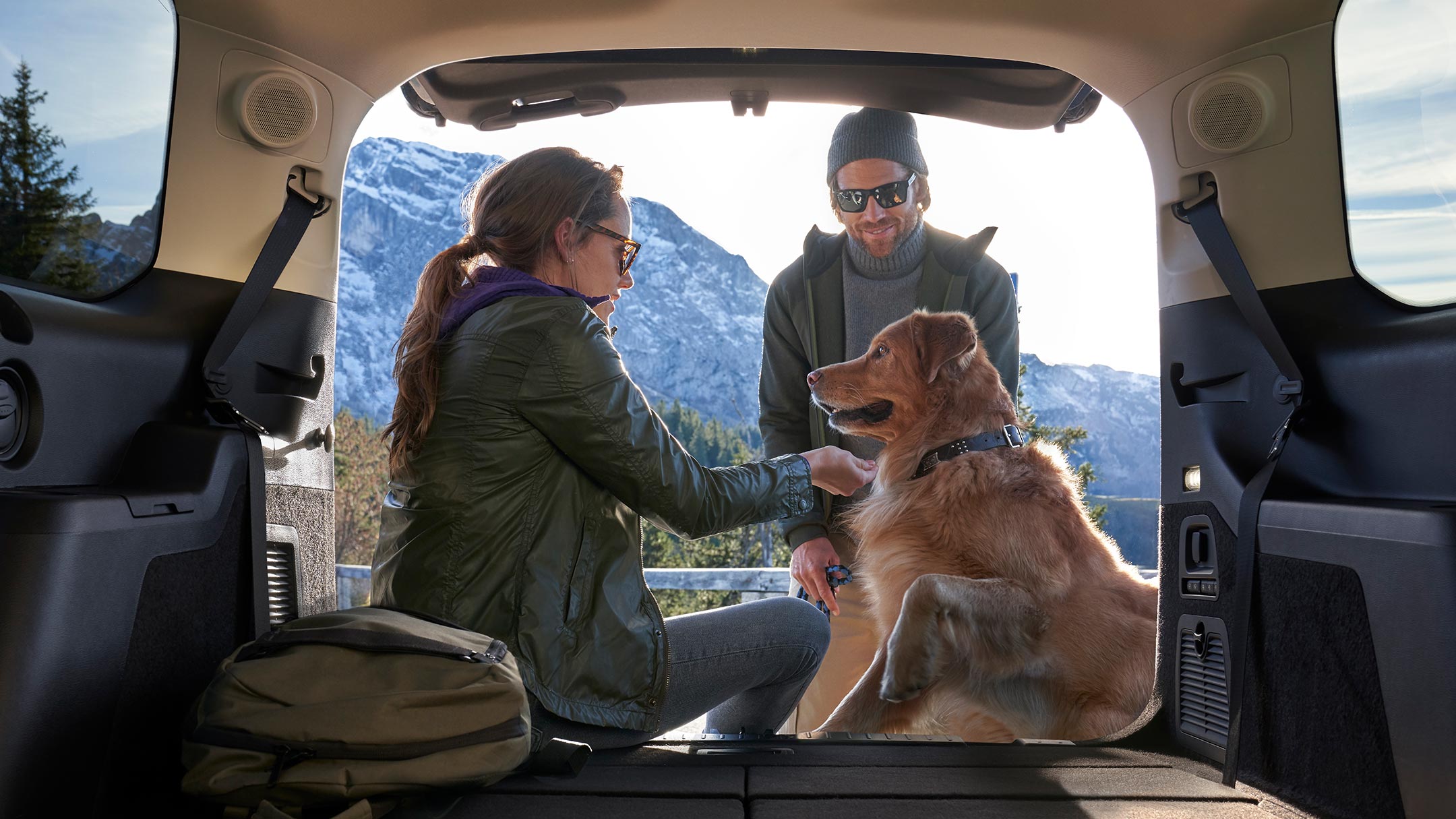 Ford Galaxy interior view of load space with dog