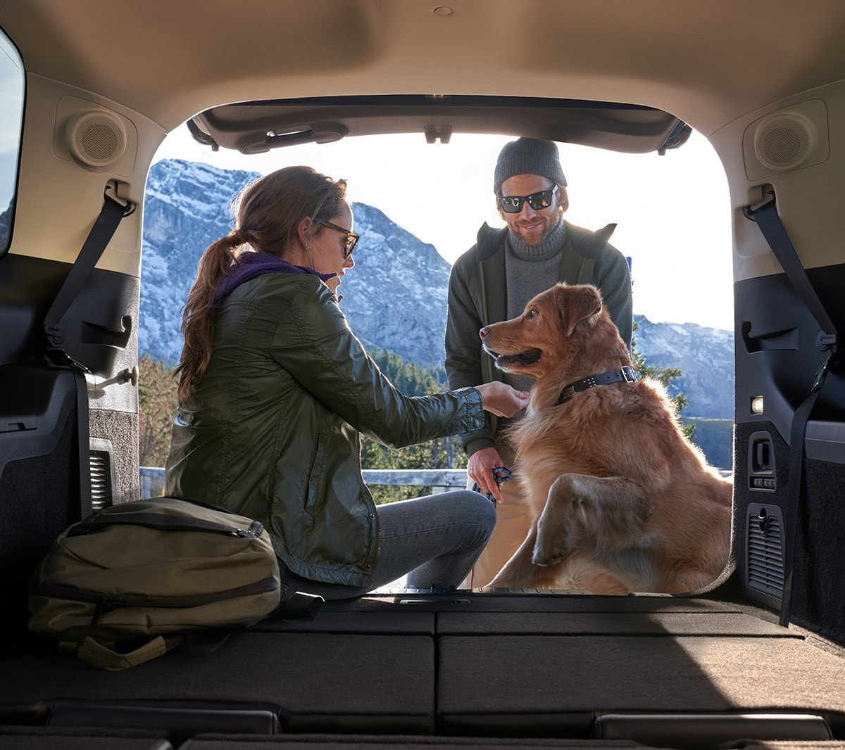 Ford Galaxy interior view of load space with dog