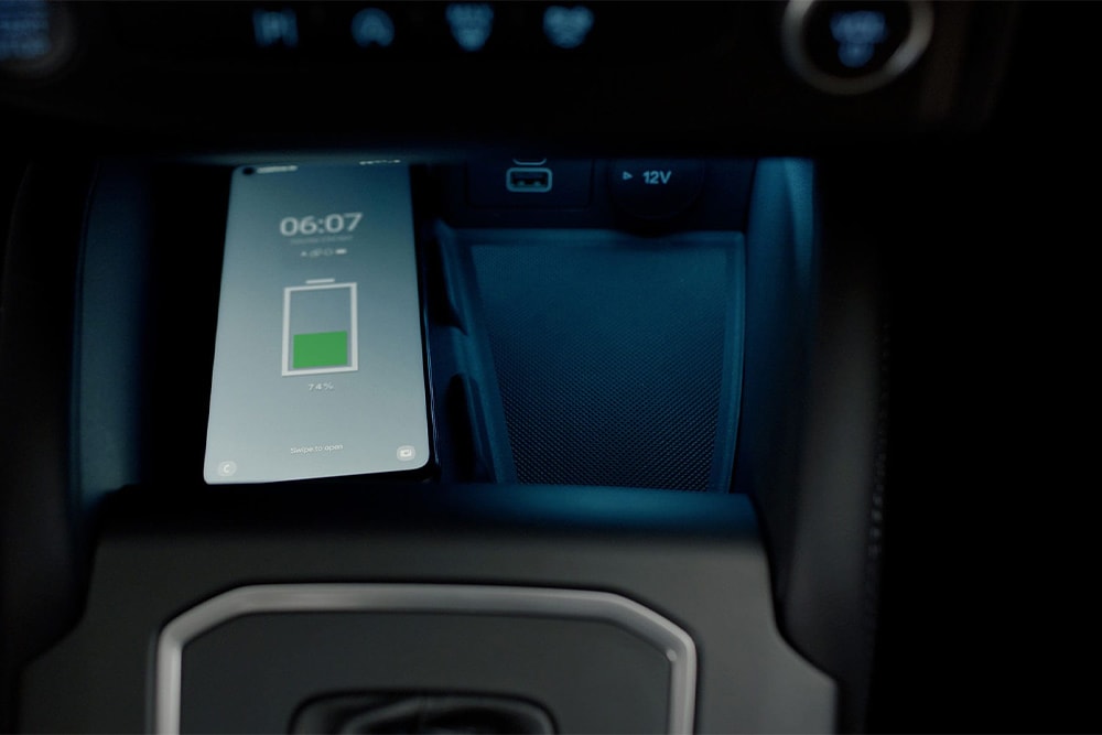 Photo of the Ford Tourneo Connect interior showing the phone charging functionality.