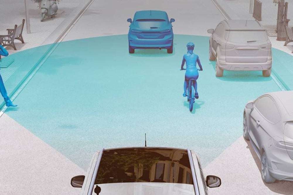 Graphic showing the pre-collision assist system working.