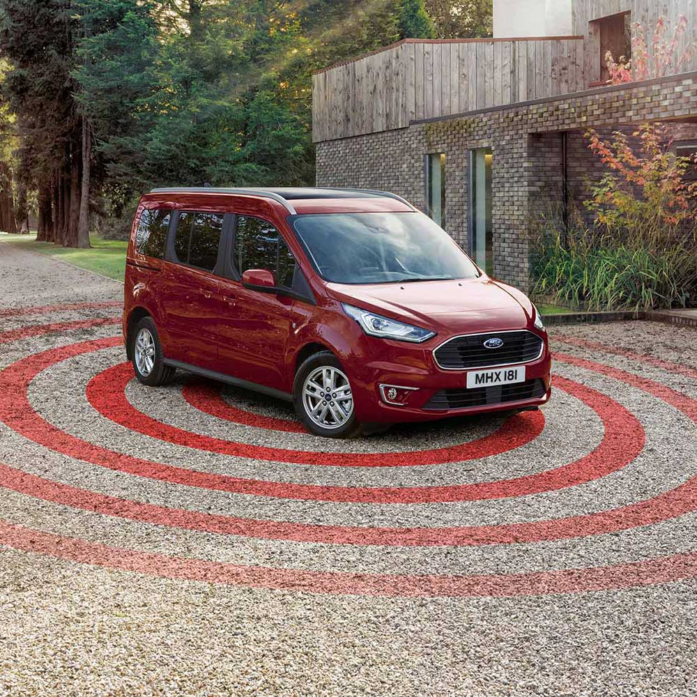 Ford Transit Connect with alarm radar graphic 