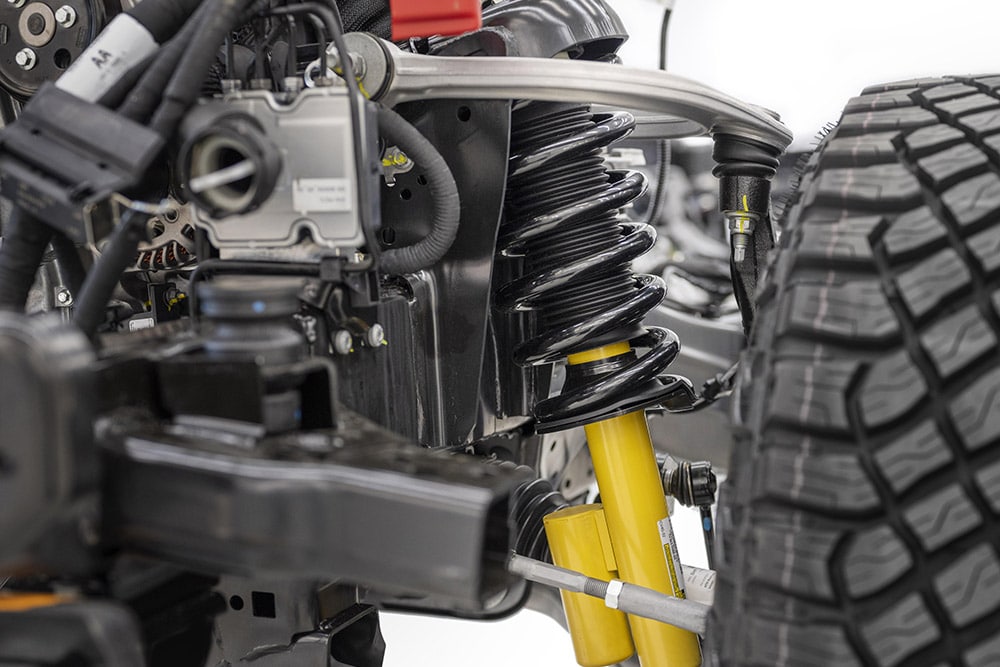 Close up view of the new Ford Bronco's position-sensitive damping mechanism.