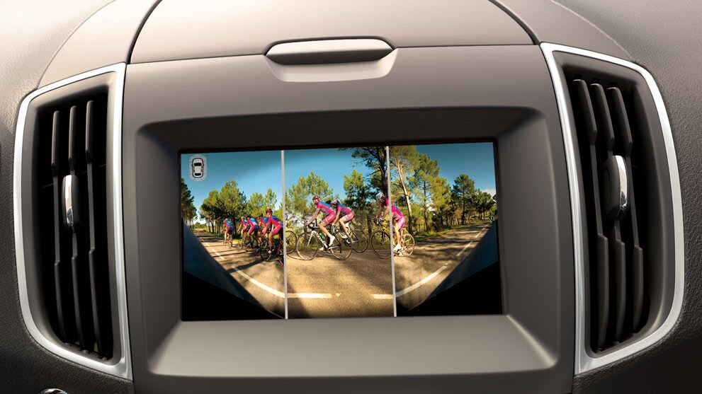 Central console with display showing the reversing from 180° camera