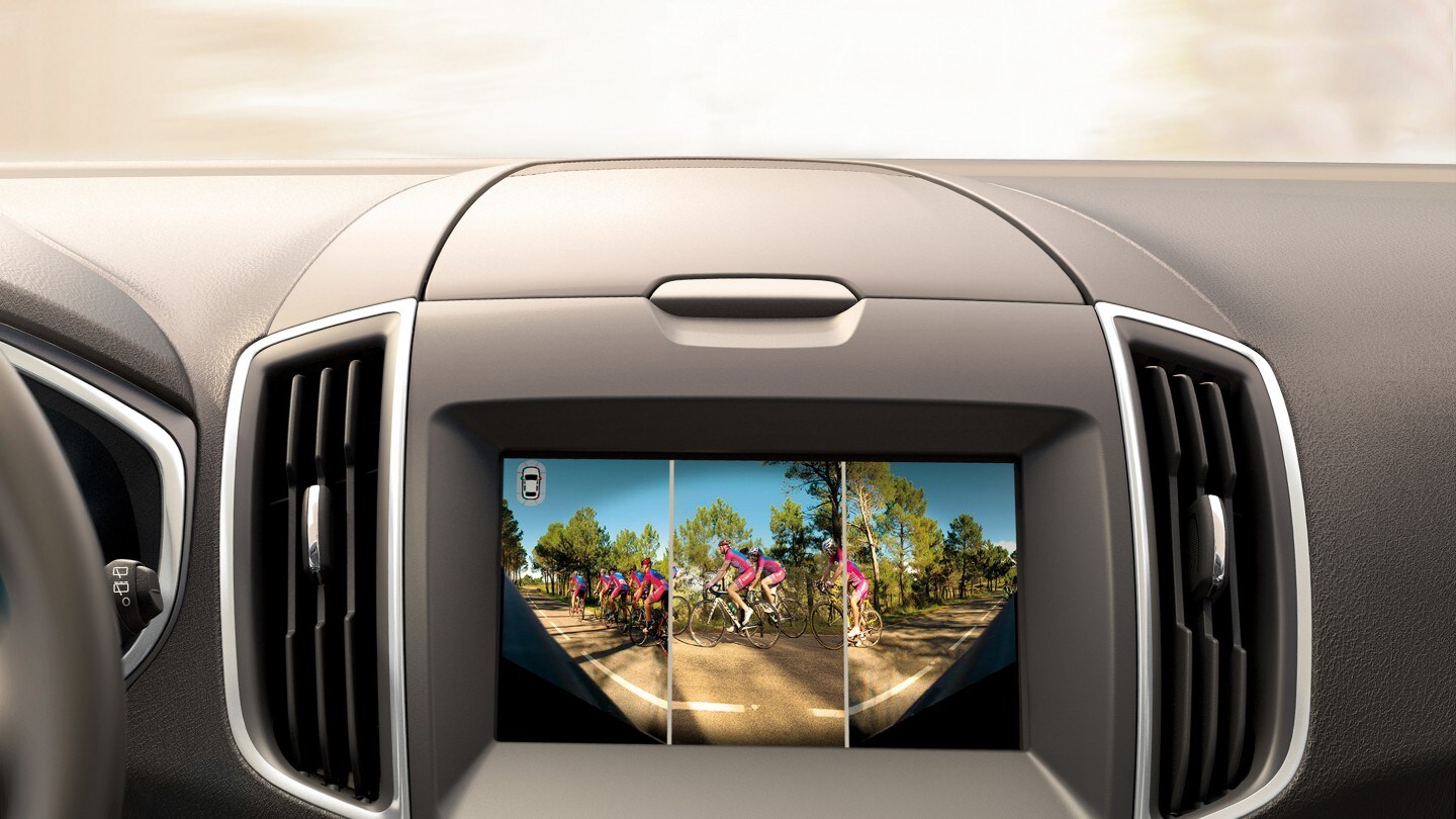 Central console with display showing the reversing from 180° camera