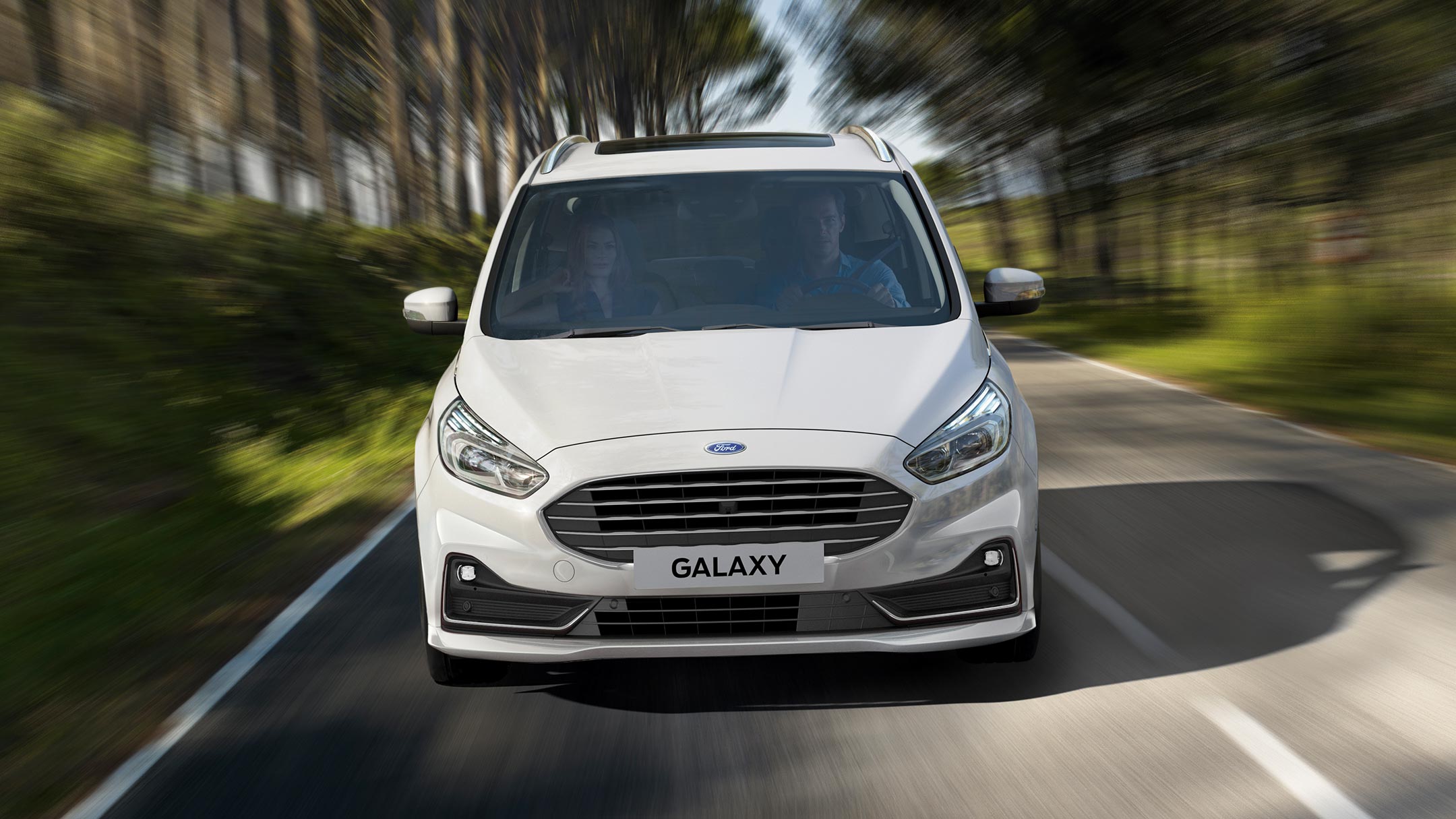Ford Galaxy Lane Keeping System on road in forest