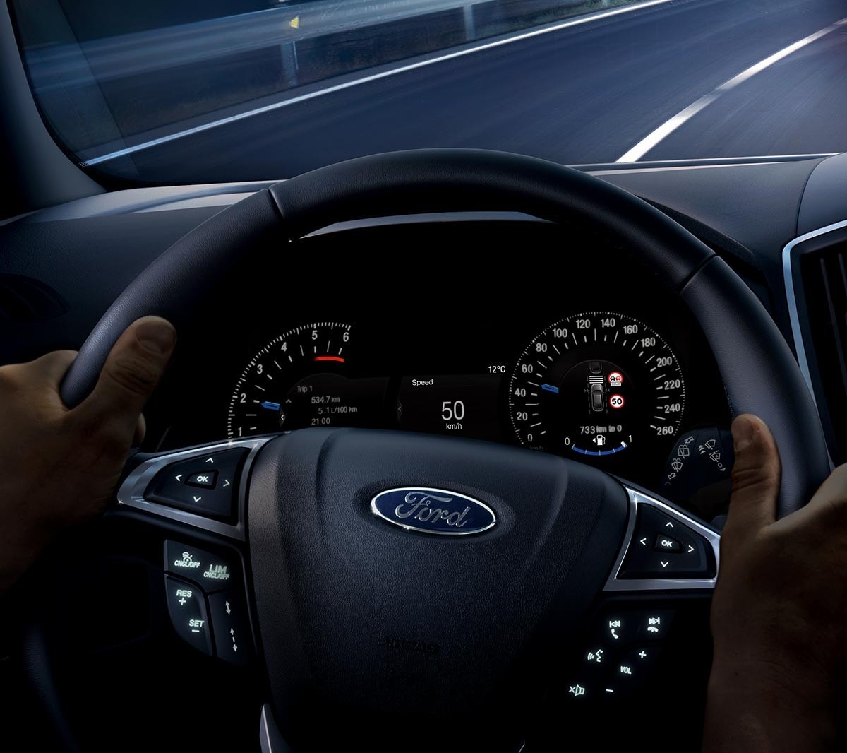 Ford Galaxy interior detail with focus on the dashboard and steering wheel