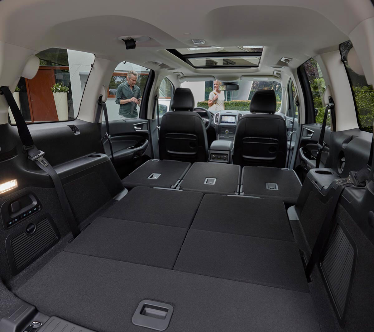 Ford Galaxy with open boot showing the space with folded seat