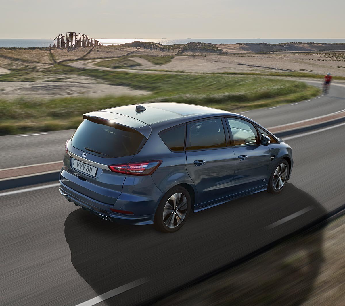 Ford S-MAX driving on road by sea