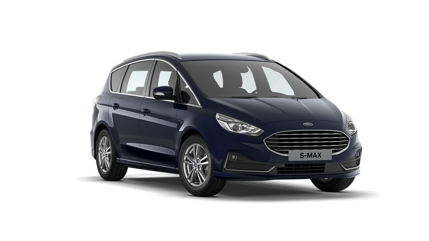 Blue Ford S-MAX Titanium from 3/4 front view