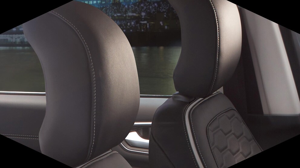 Ford S-MAX Vignale interior showing headrests and seats with hexagonal pattern