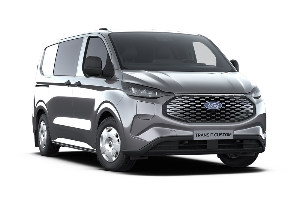 Ford Transit Custom Trend multi-cab gris anthracite vu de face.
