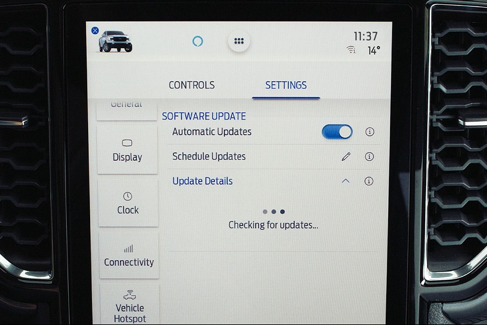 Écran de mise à jour logicielle du Ford Ranger Raptor.