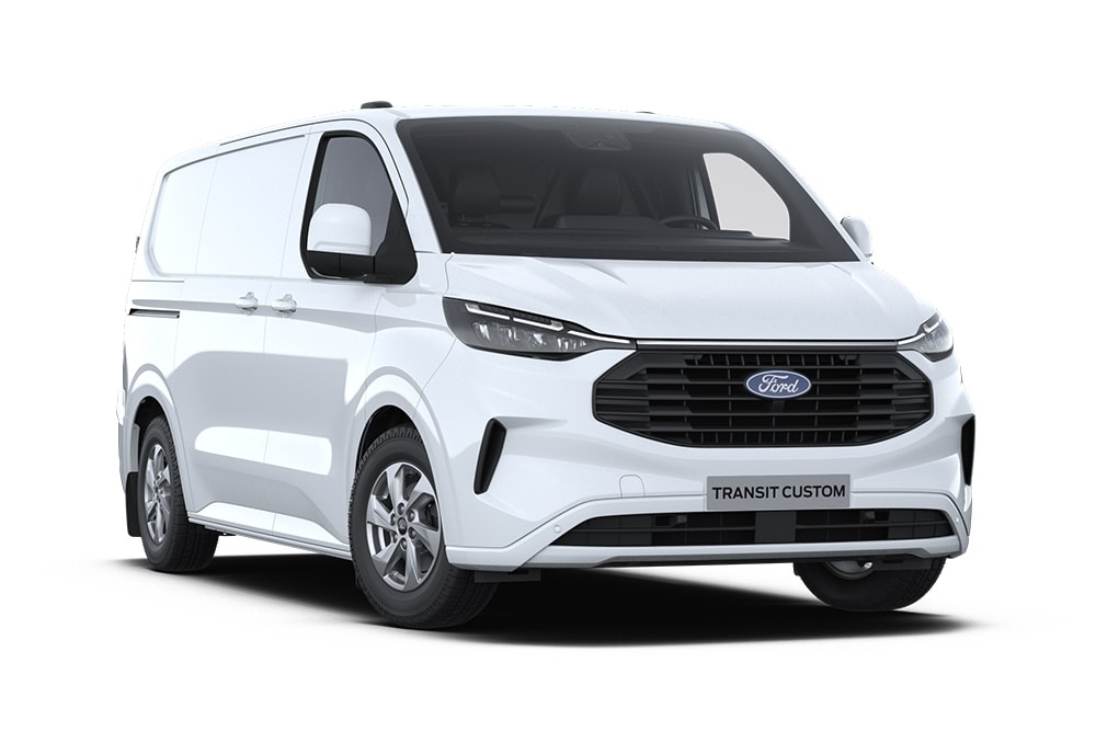 Fourgon Ford Transit Custom blanc.