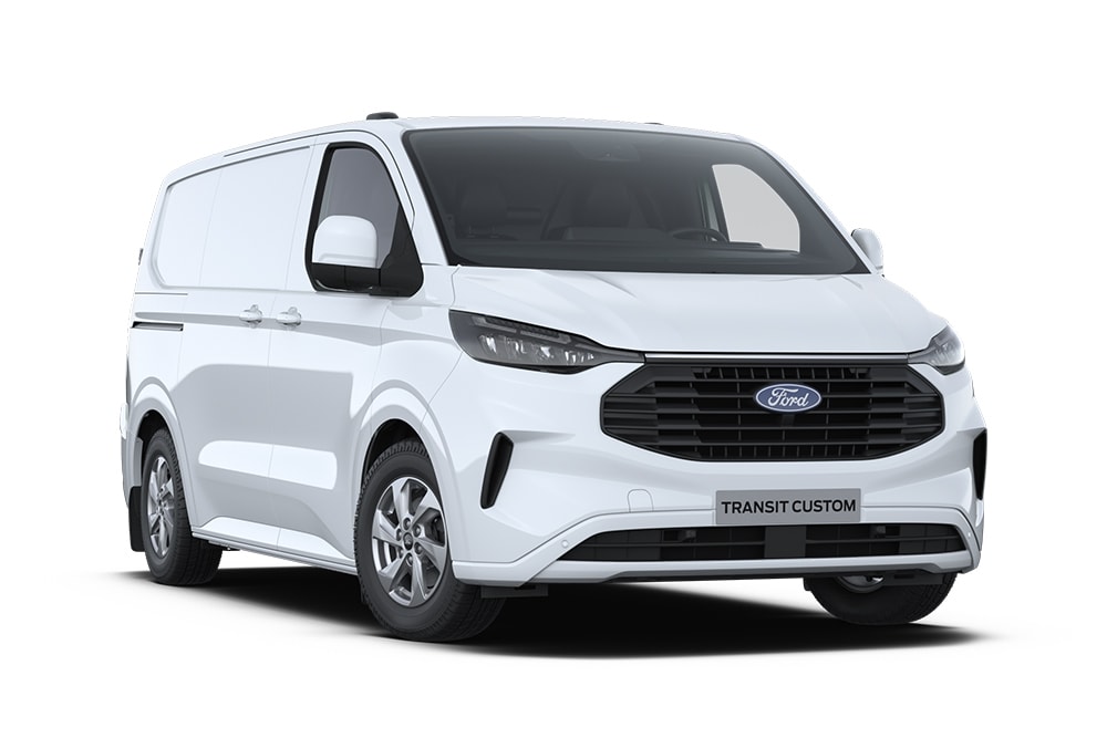 Fourgon Ford Transit Custom blanc.