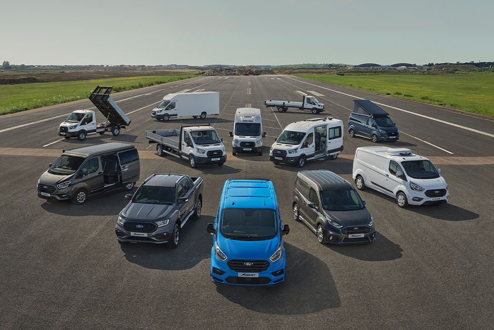 Variety of Ford commercial vehicles displayed