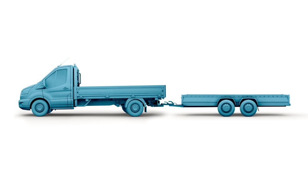 Illustration du Ford Transit Châssis Cabine et de la remorque.