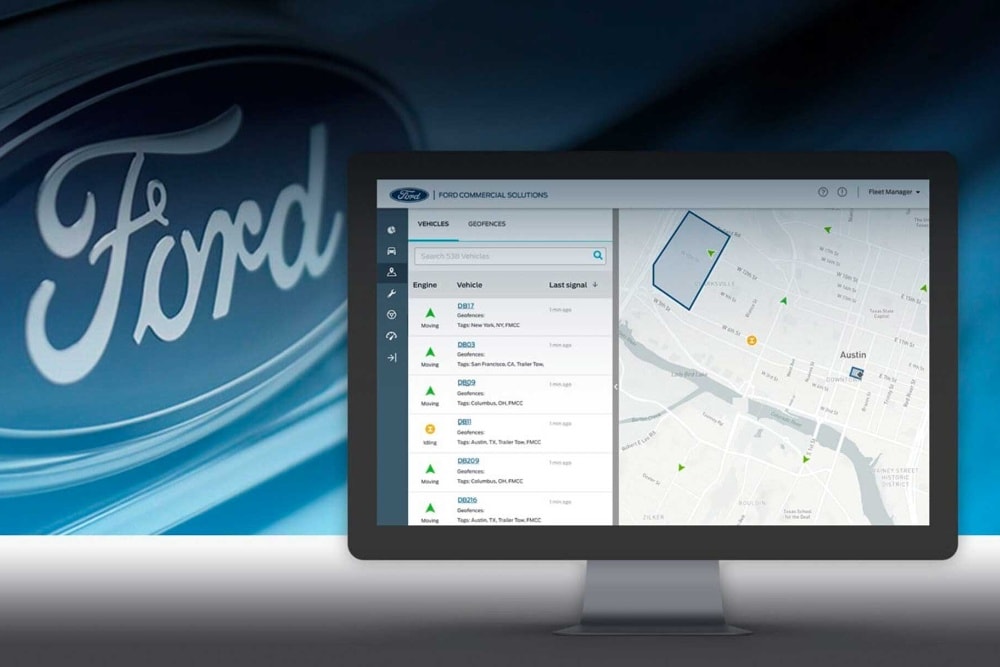 Écran d'ordinateur avec la solution Ford Telematics
