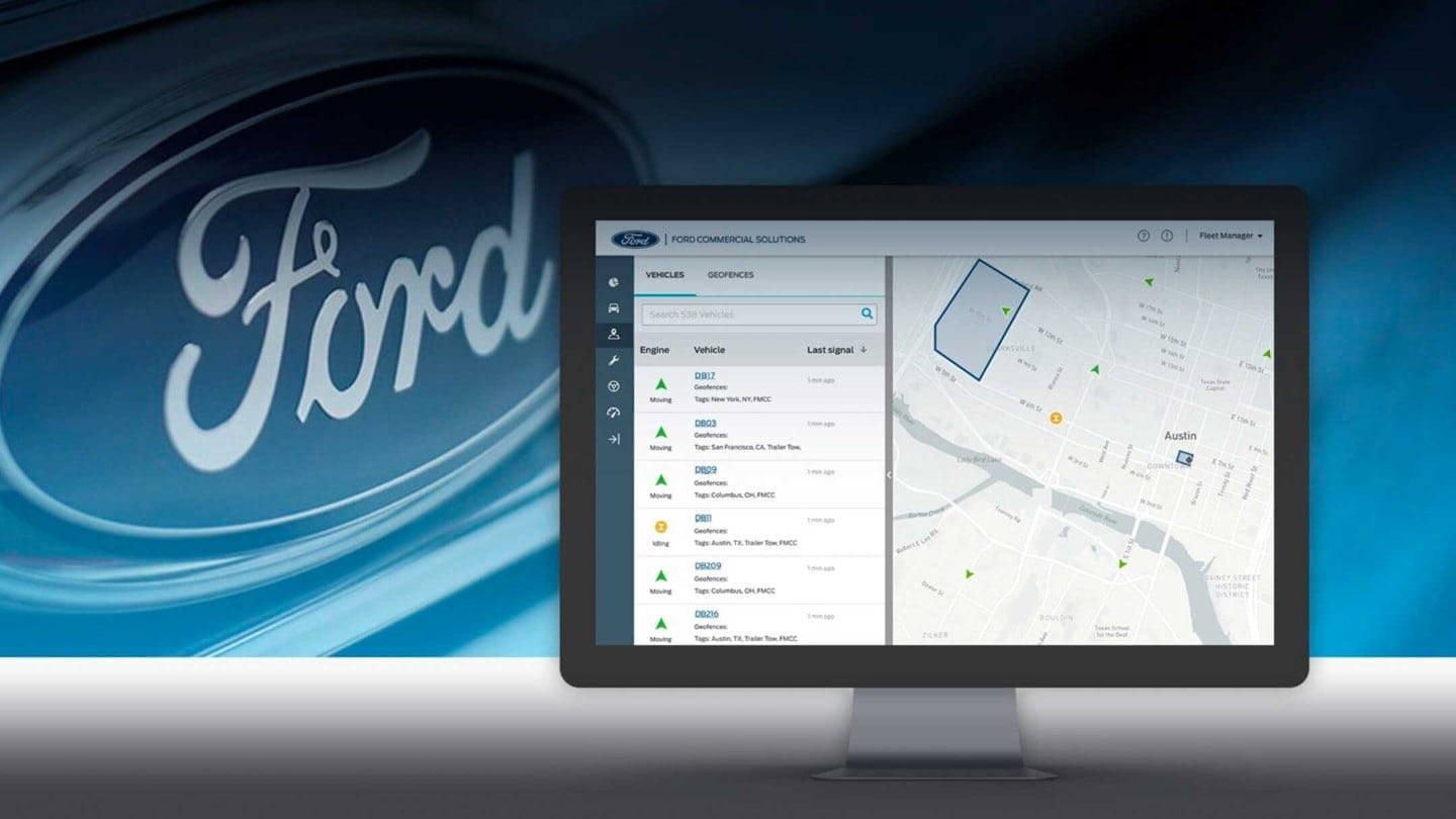 Écran d'ordinateur avec la solution Ford Telematics